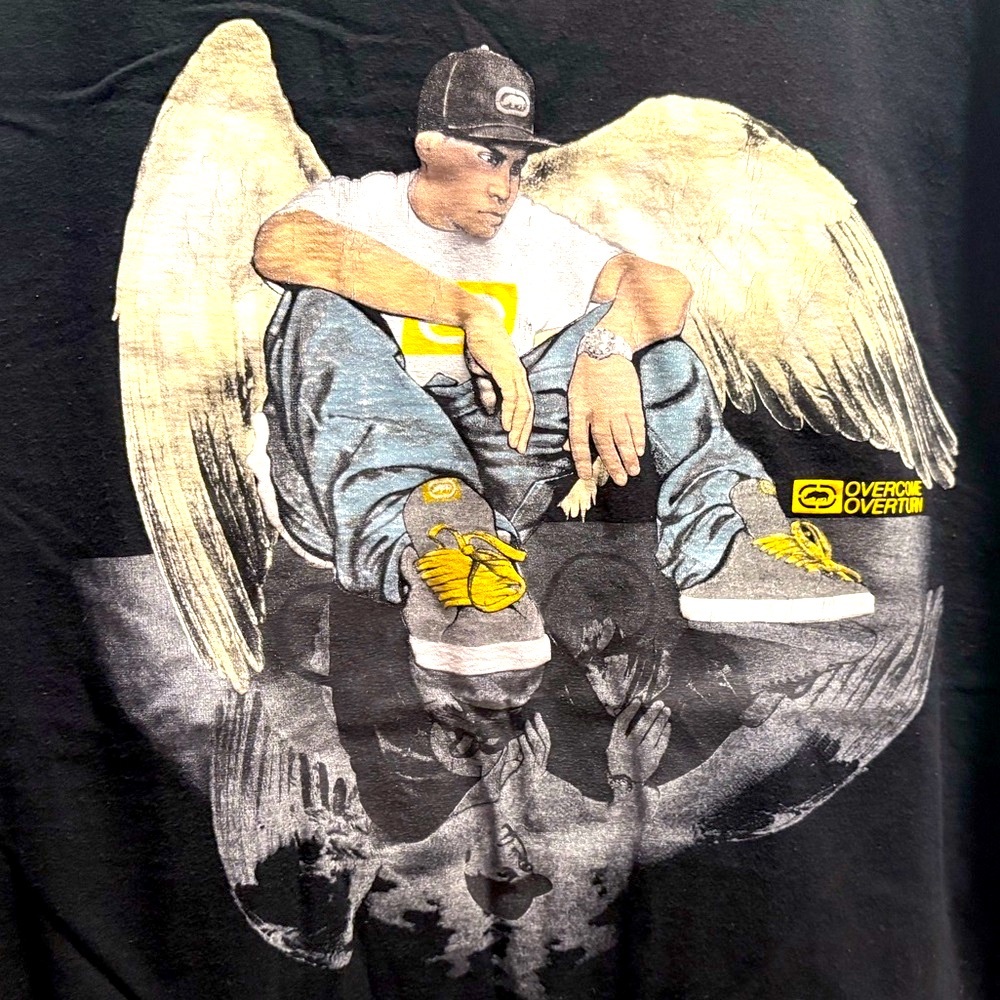 Vintage Ecko Unlimited Angel Wing Overcome Overturn Black Graphic Tee - Picture 2 of 11
